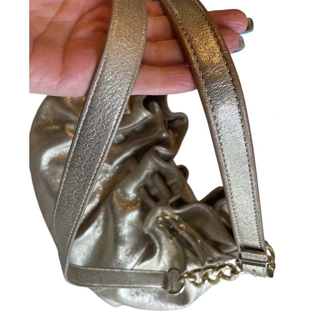 Michael Kors Vintage Y2K Metallic Bronze Leather Slouchy Hobo Bag Buckle Accent